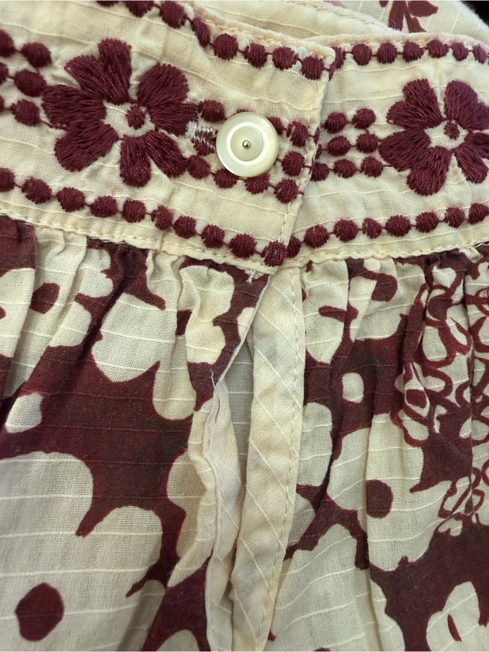 Johnny Was NWT Embroidered Floral Blouse Top Cream Burgundy Maroon Boho L - Picture 7 of 12